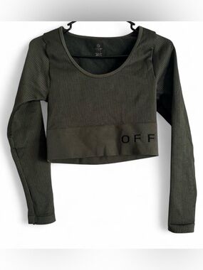 aerie Offline Olive Ribbed Scoop-Neck Long Sleeve Crop Top